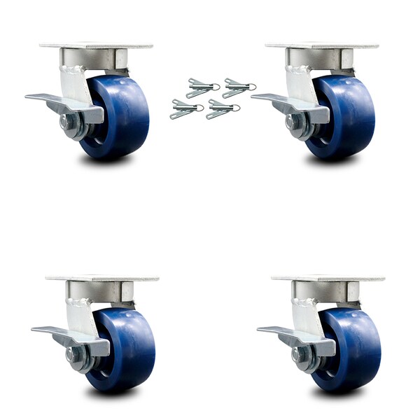 Service Caster 4 Inch Kingpinless Solid Poly Wheel Swivel Caster Set with Brake and Swivel Lock SCC-KP30S420-SPUR-SLB-BSL-4 - main